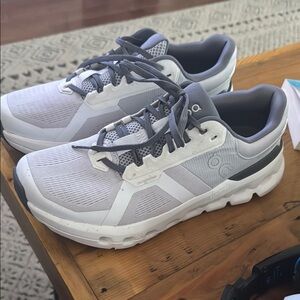 On Running Cloudrunner White and Gray Sneakers